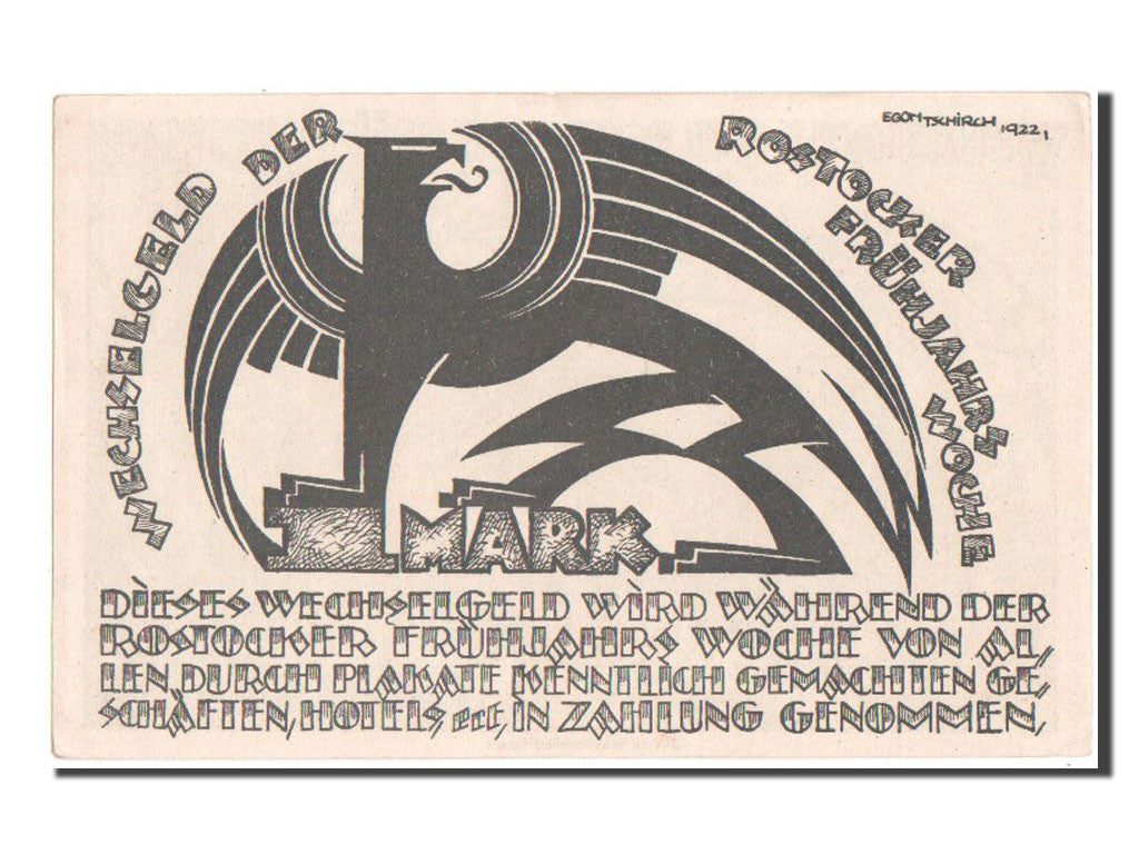 Banknote, Germany, Rostock, 1 Mark, 1922, UNC(60-62), Mehl:1137.1d