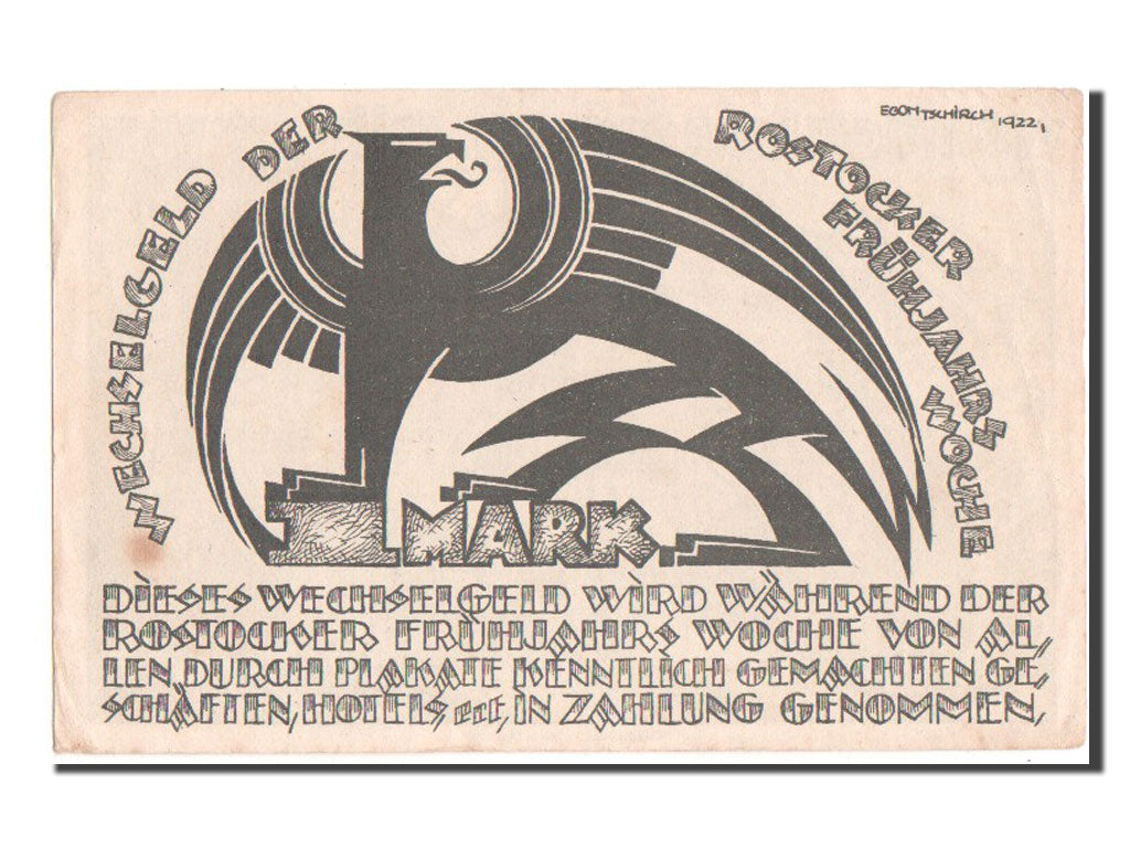Germany, Rostock, 1 Mark, 1922, AU(55-58), Mehl #1137.1d
