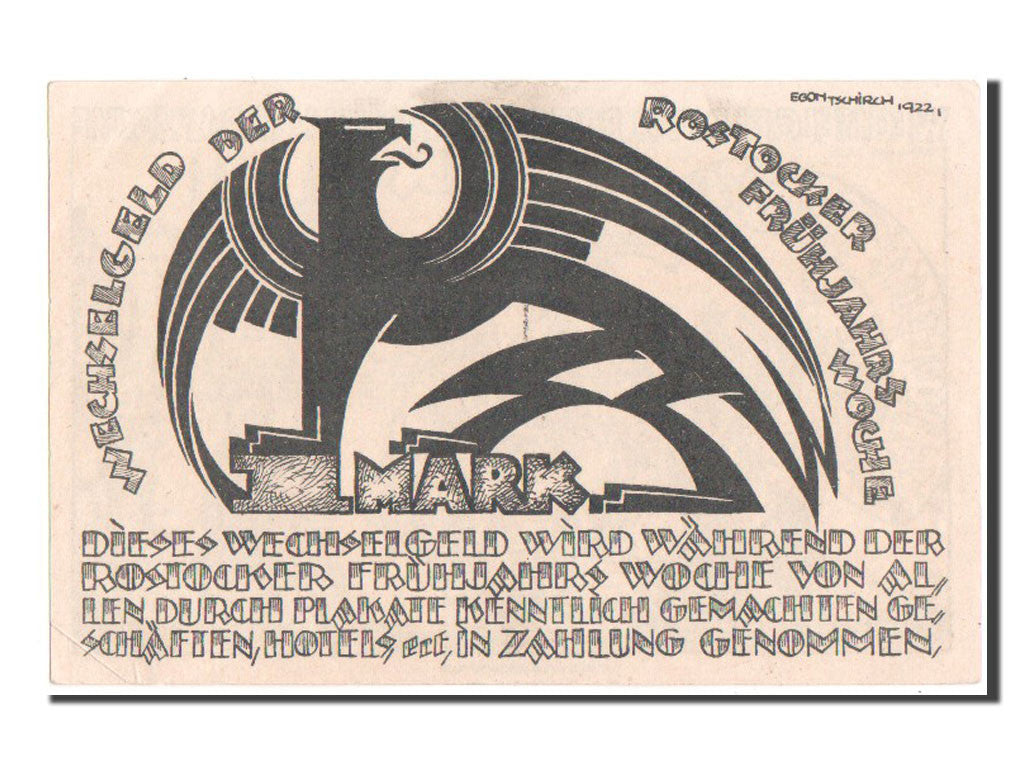 Banknote, Germany, Rostock, 1 Mark, 1922, UNC(60-62), Mehl:1137.1a