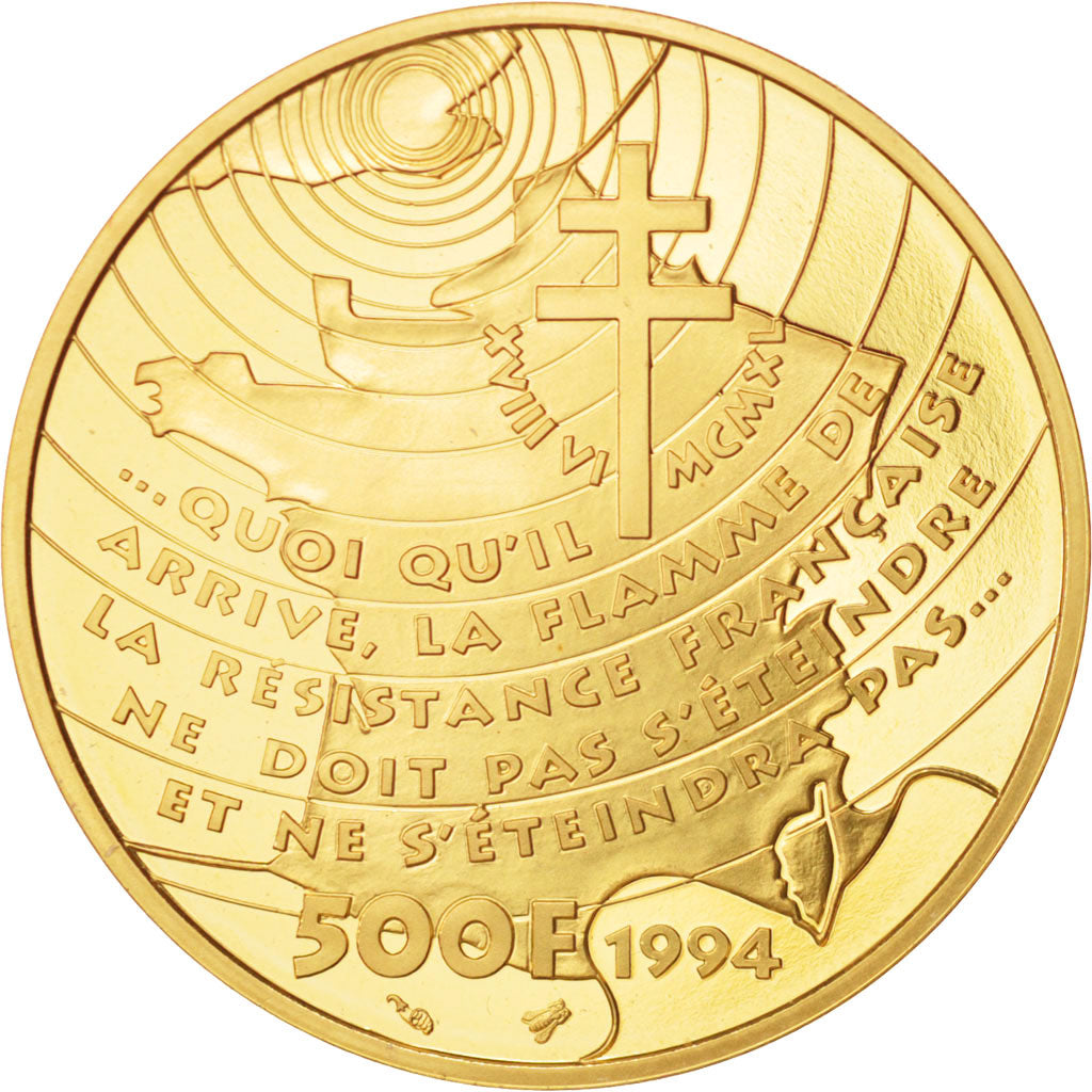 France, 500 Francs, 1994, Paris, MS(65-70), Gold, KM:1050