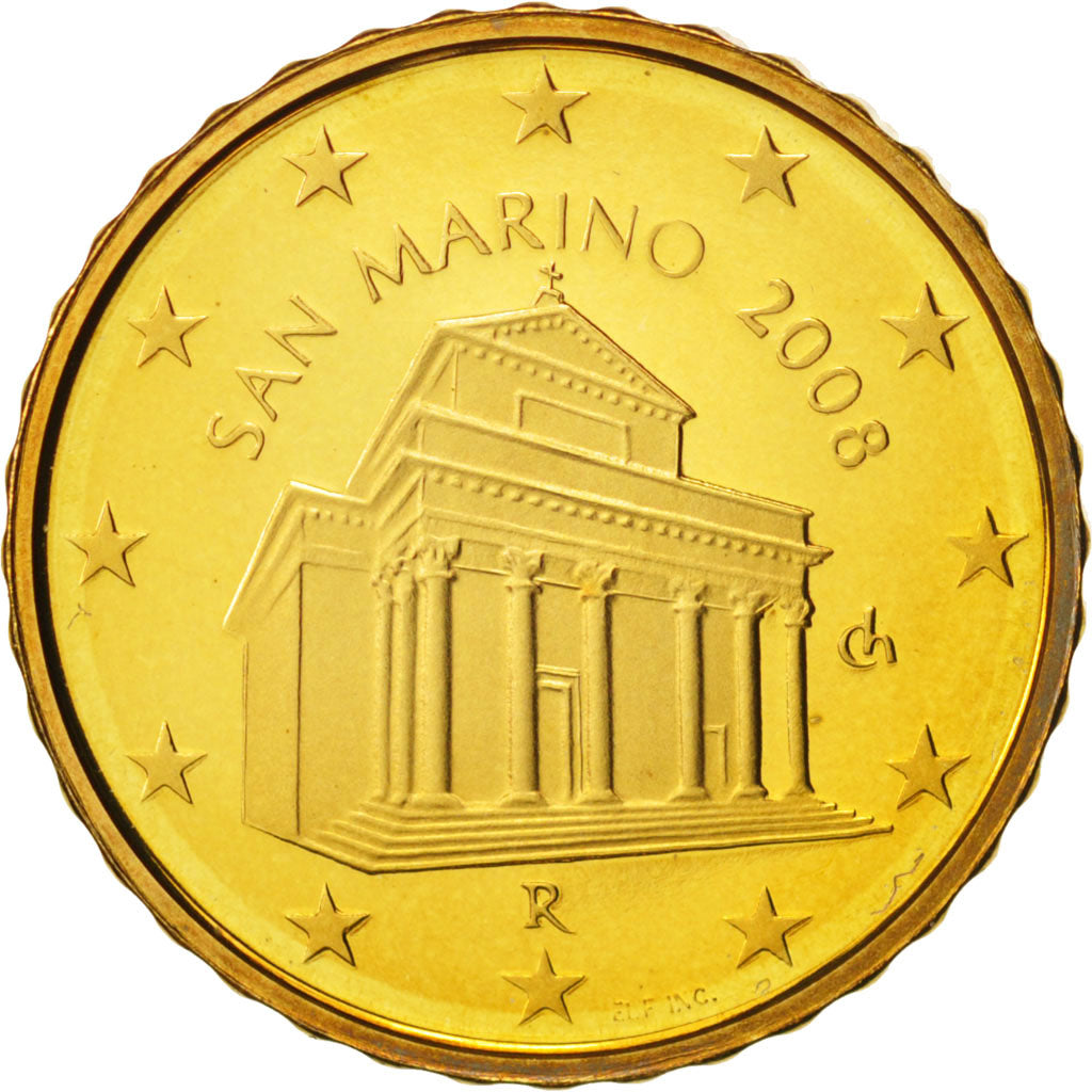 San Marino, 10 Euro Cent, 2008, MS(65-70), Brass, KM:482