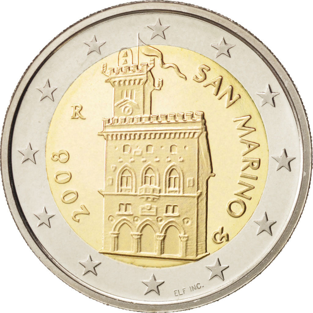 San Marino, 2 Euro, 2008, MS(65-70), Bi-Metallic, KM:486