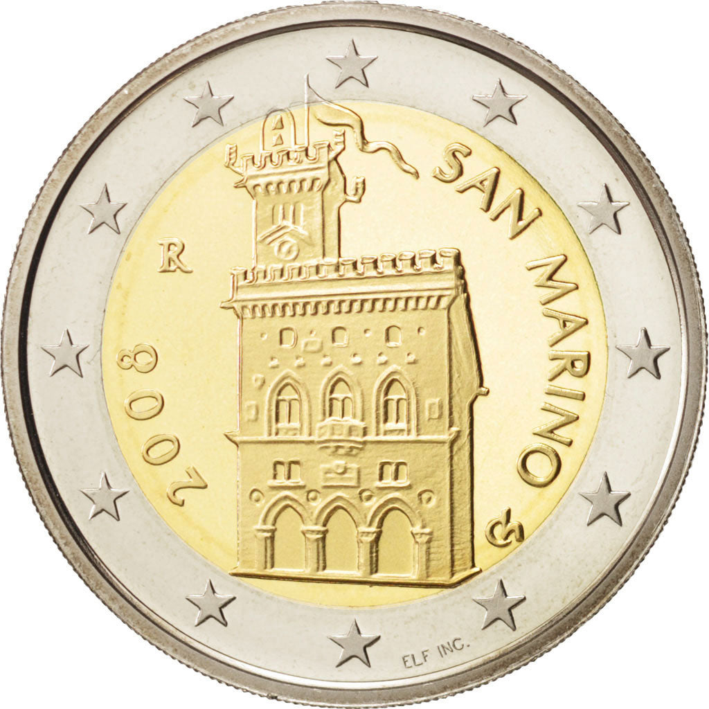 San Marino, 2 Euro, 2008, MS(65-70), Bi-Metallic, KM:486