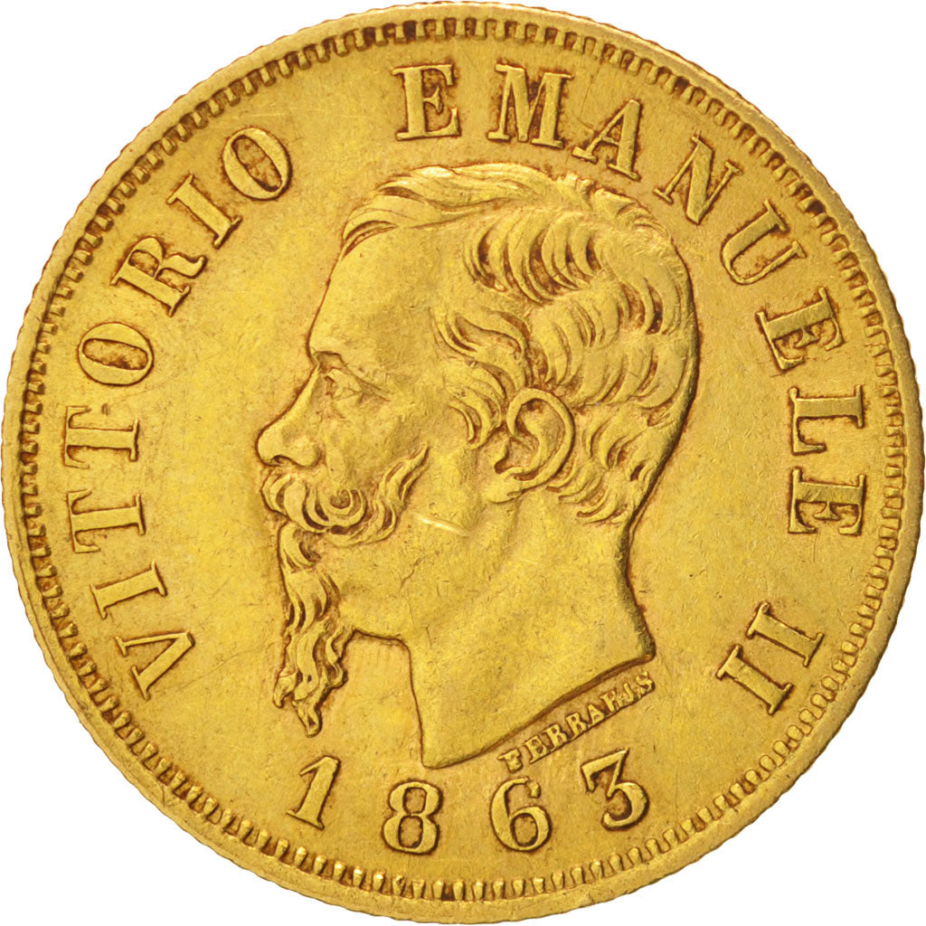 Coin, Italy, Vittorio Emanuele II, 10 Lire, 1863, Torino, AU(55-58), Gold