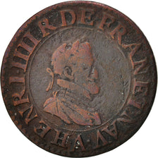 France, Henri IV, Double Tournois, 1608, Paris, VF(30-35), Copper, KM:16.1