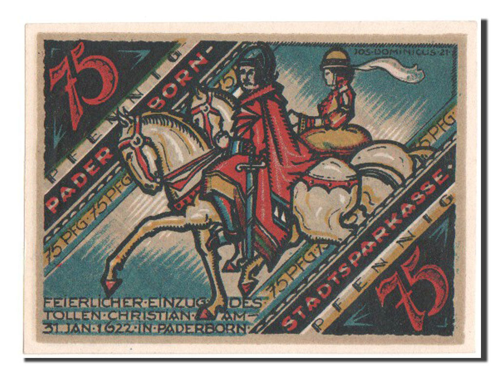 Geldschein, Deutschland, Paderborn Stadt, 75 Pfennig, 1921, UNZ-, Mehl:1043.3