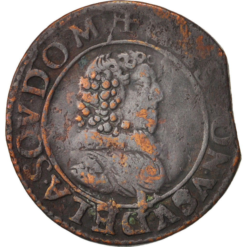 France, Dombes, Gaston d'Orléans,Double Tournois, 1637, VF(20-25), Copper