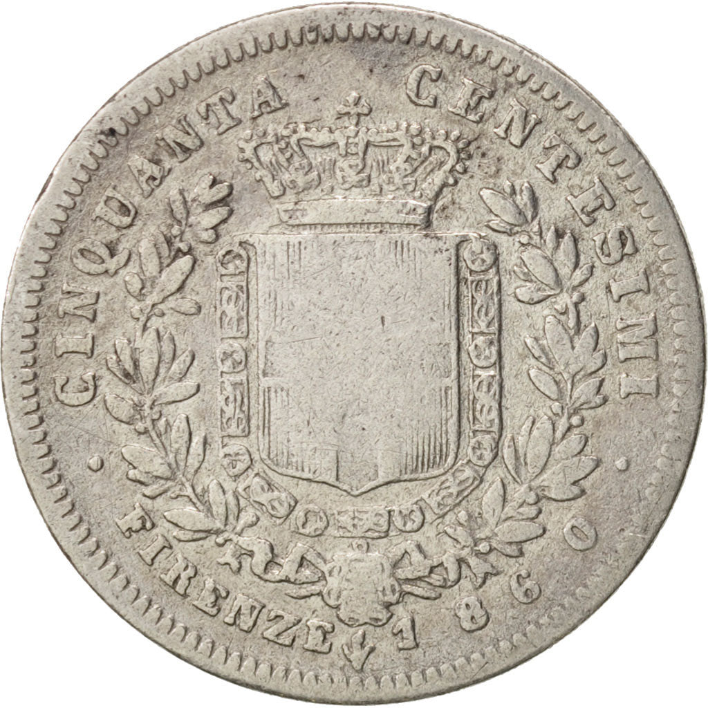 Coin, ITALIAN STATES, EMILIA, Vittorio Emanuele II, 50 Centesimi, 1860