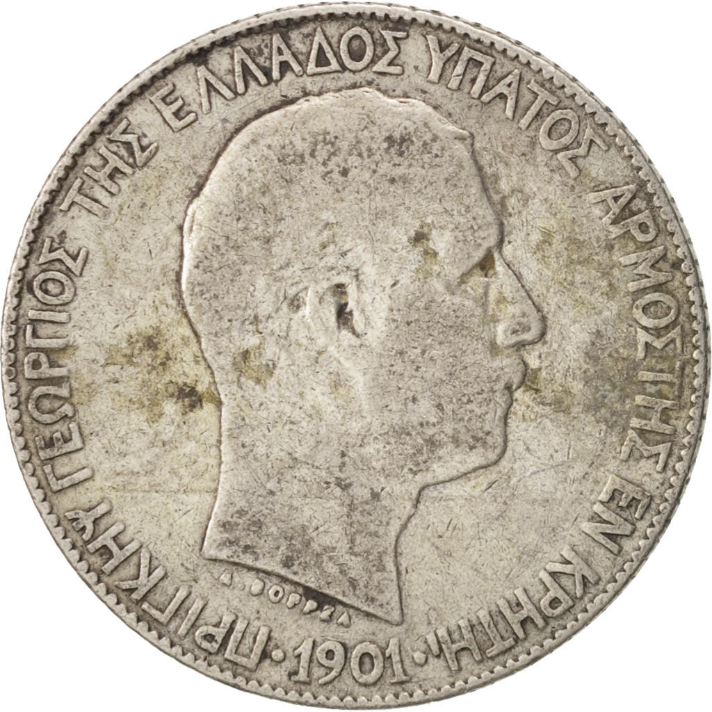 Crete, Prince George, Drachma, 1901, Paris, VF(20-25), Silver, KM:7