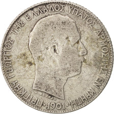 Crete, Prince George, Drachma, 1901, Paris, VF(20-25), Silver, KM:7
