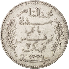 Coin, Tunisia, Muhammad al-Nasir Bey, 2 Francs, 1911, Paris, AU(50-53), Silver