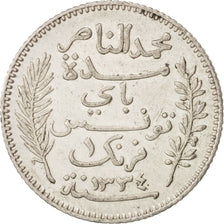 Tunisia, Muhammad al-Nasir Bey, Franc, 1916, Paris, AU(50-53), Silver, KM:238