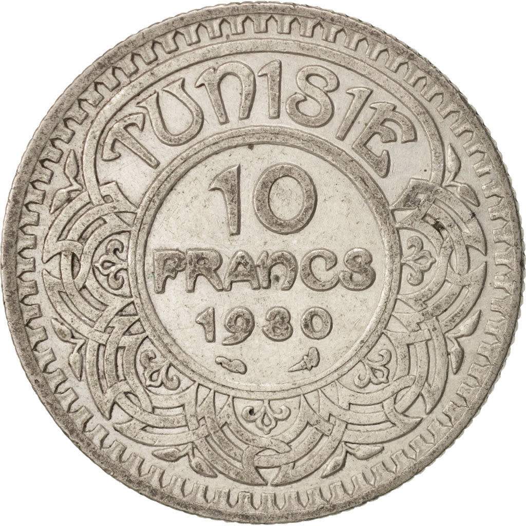 Tunisia, Ahmad Pasha Bey, 10 Francs, 1930, Paris, EF(40-45), Silver, KM:255
