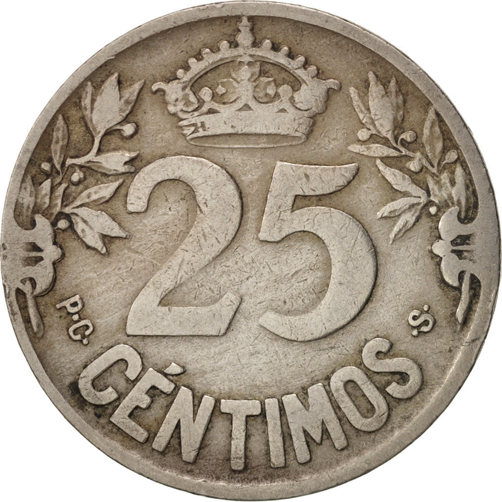 Spain, Alfonso XIII, 25 Centimos, 1925, Madrid, VF(30-35), Copper-nickel, KM:740