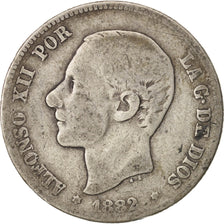 Munten, Spanje, Alfonso XII, 2 Pesetas, 1882, Madrid, ZG+, Zilver, KM:678.2