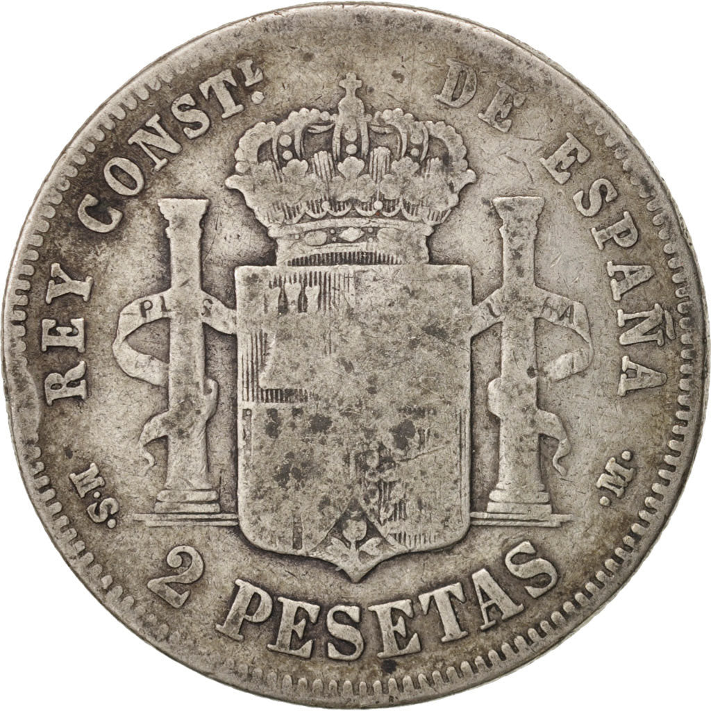Moneta, Spagna, Alfonso XII, 2 Pesetas, 1882, Madrid, B+, Argento, KM:678.2