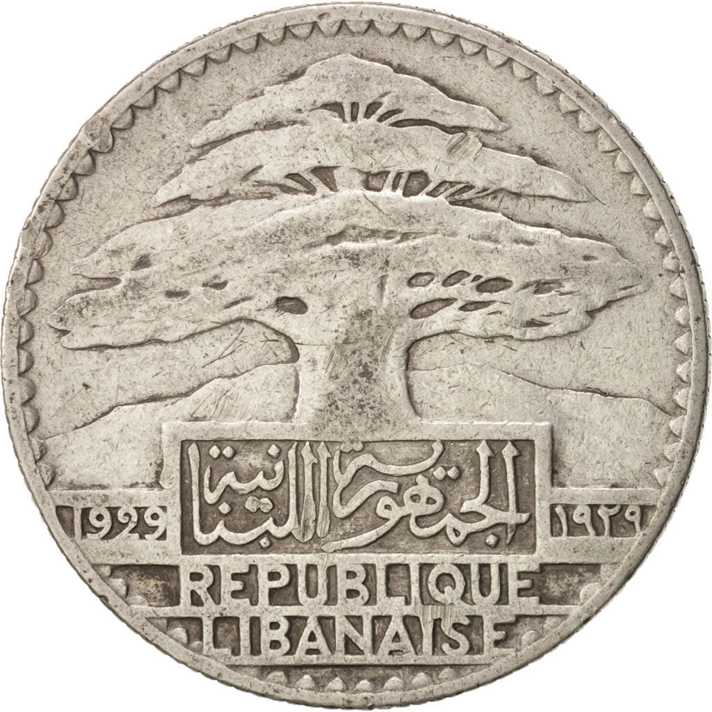 Lebanon, 50 Piastres, 1929, Paris, VF(30-35), Silver, KM:8