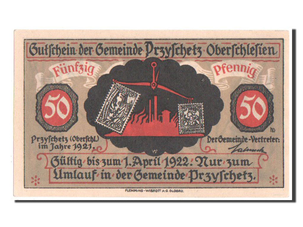 Germany, Przyschetz Gemeinde, 50 Pfennig, 1922, UNC(64), Mehl #1080.2