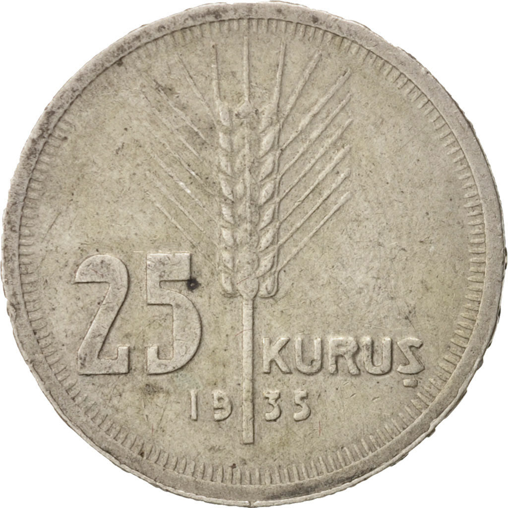 Turquie, 25 Kurus, 1935, TB+, Argent, KM:864