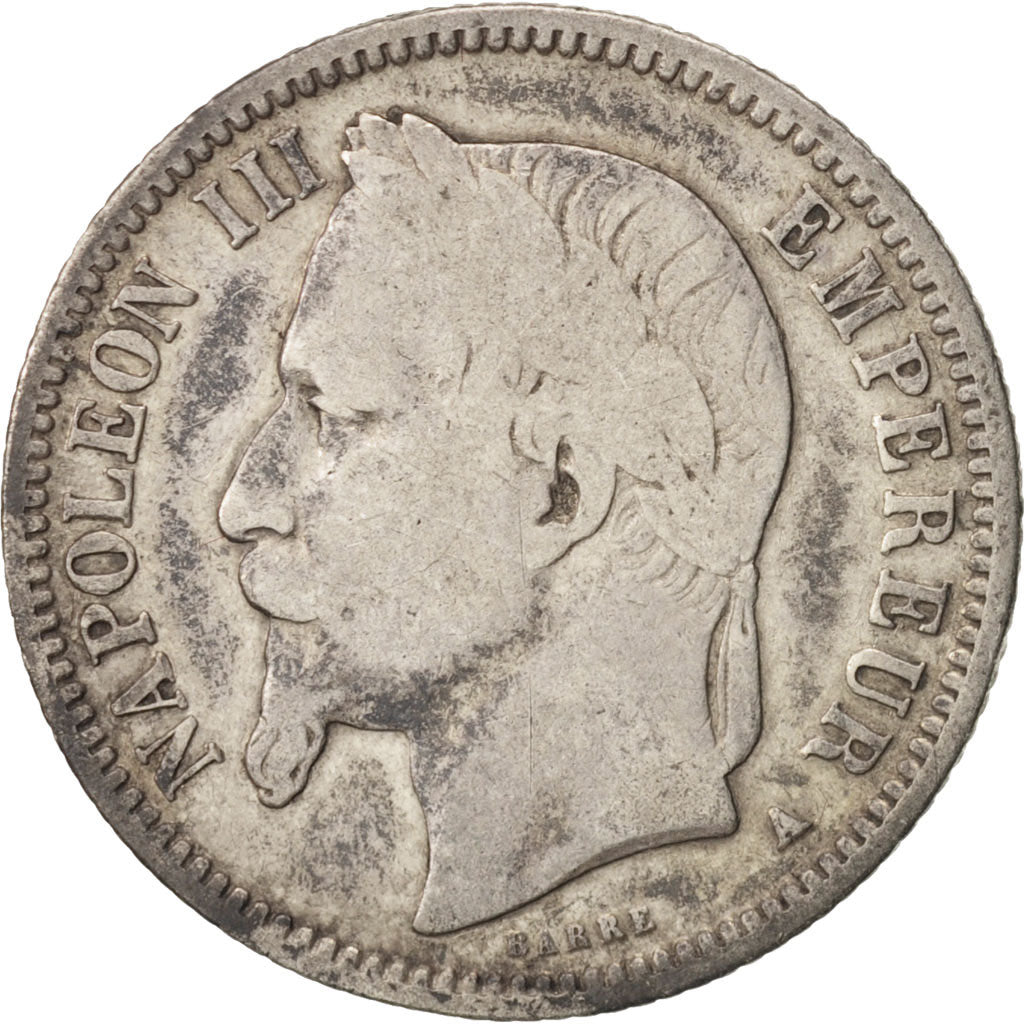 France, Franc, 1868, Paris, VF(20-25), Silver, KM:806.1, Gadoury:463