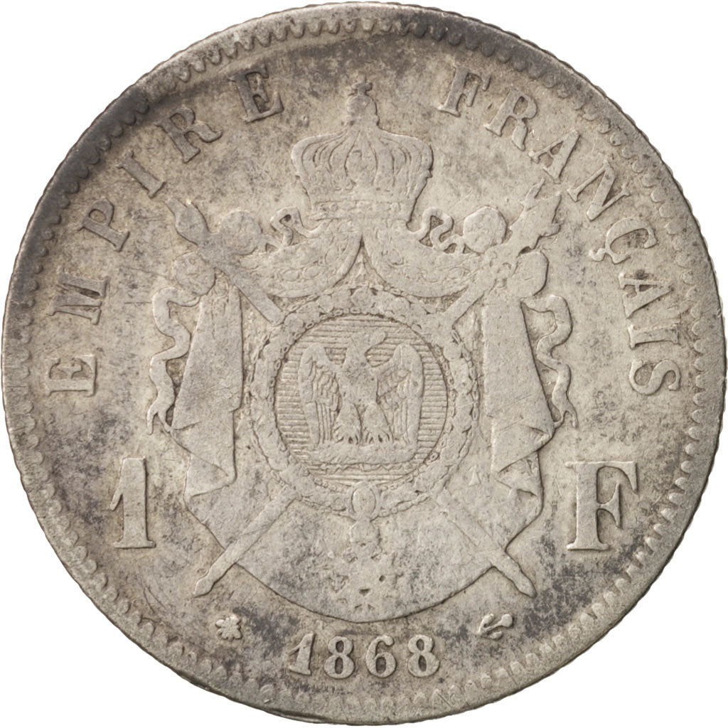 France, Franc, 1868, Paris, VF(20-25), Silver, KM:806.1, Gadoury:463
