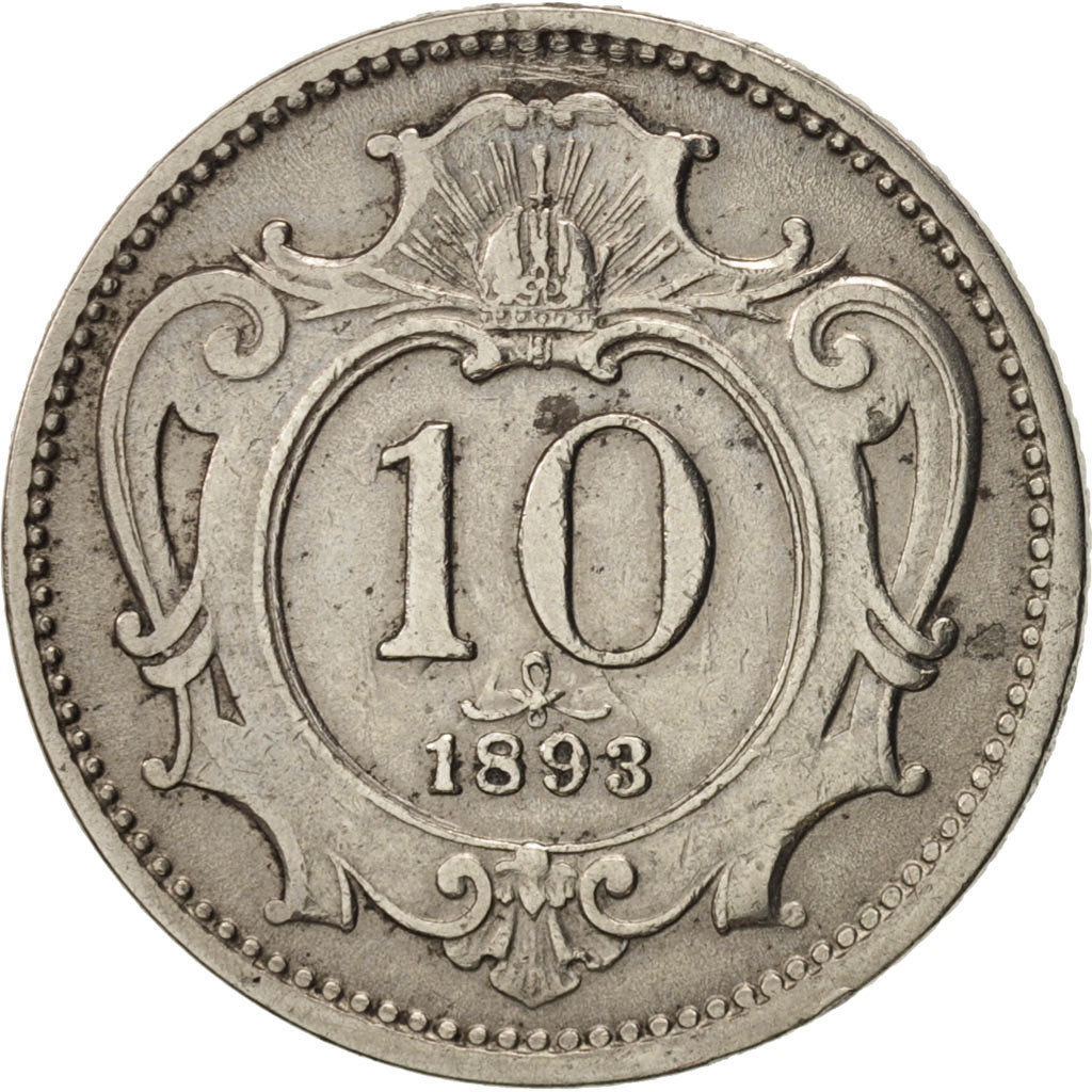 Moneda, Austria, Franz Joseph I, 10 Heller, 1893, Vienne, MBC+, Níquel, KM:2802