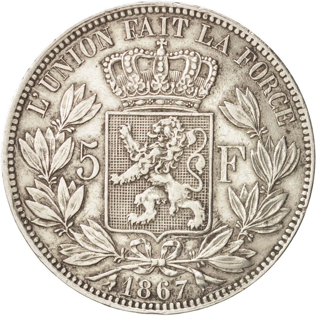 Belgium, Leopold II, 5 Francs, 5 Frank, 1867, EF(40-45), Silver, KM:24