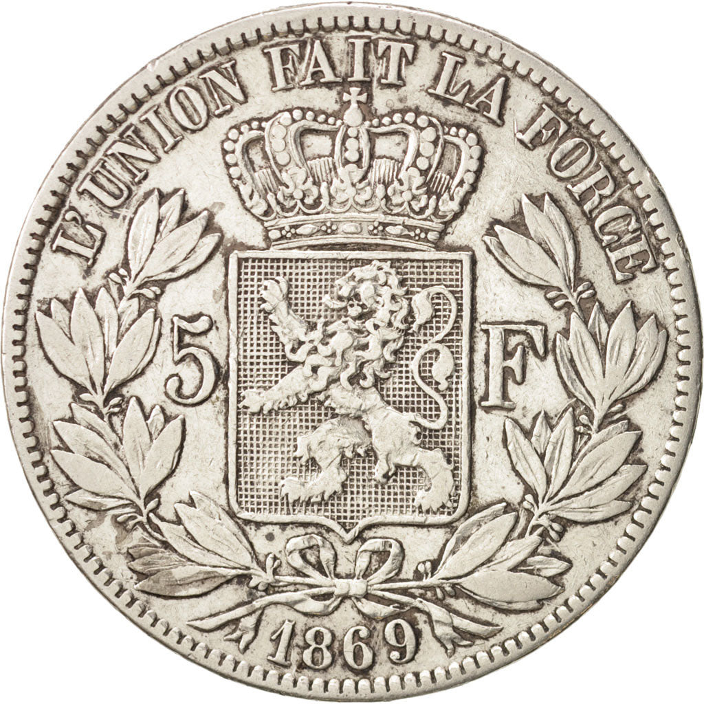 Belgium, Leopold II, 5 Francs, 5 Frank, 1869, VF(30-35), Silver, KM:24