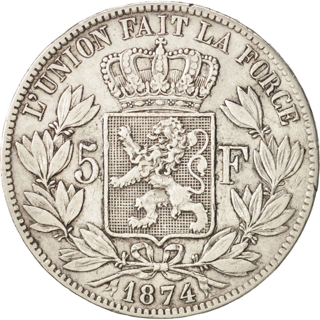 Belgium, Leopold II, 5 Francs, 5 Frank, 1874, VF(30-35), Silver, KM:24