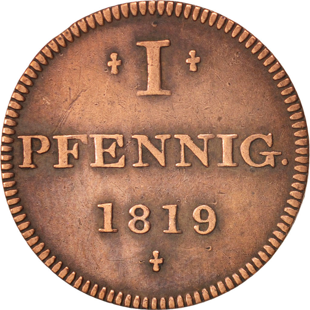 Münze, Deutsch Staaten, FRANKFURT AM MAIN, Pfennig, 1819, S+, Kupfer, KM:Tn7