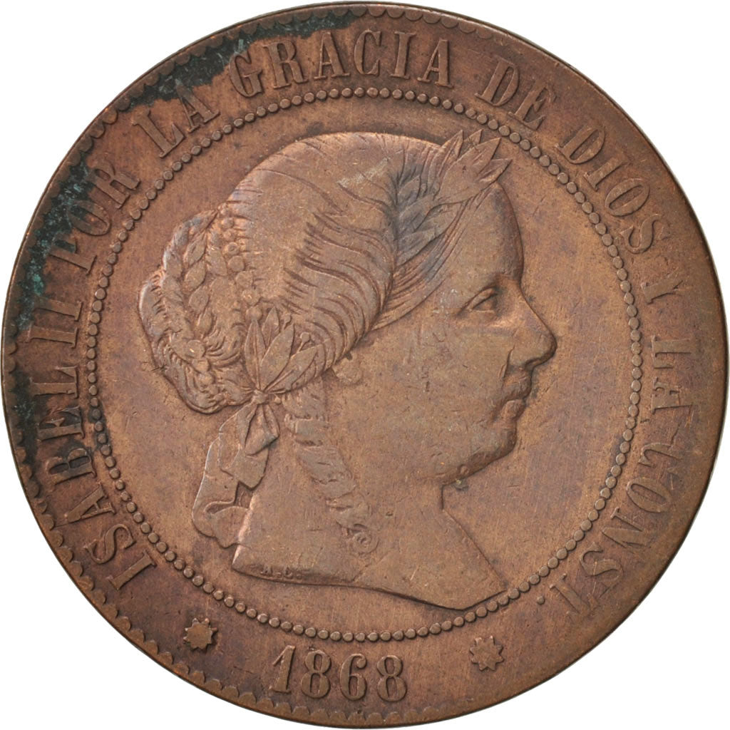 Coin, Spain, Isabel II, 5 Centimos, 1868, Madrid, VF(20-25), Copper, KM:635.1