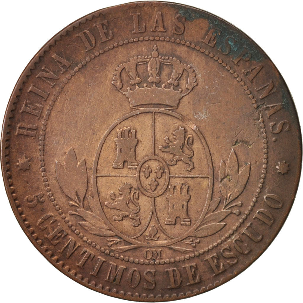 Coin, Spain, Isabel II, 5 Centimos, 1868, Madrid, VF(20-25), Copper, KM:635.1