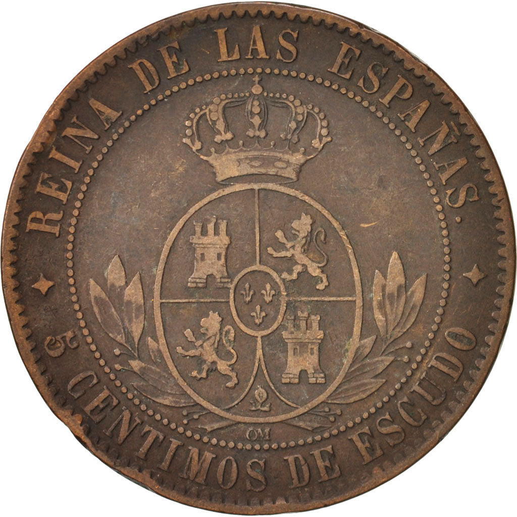 Spain, Isabel II, 5 Centimos, 1868, Jubia, VF(30-35), Copper, KM:635.2