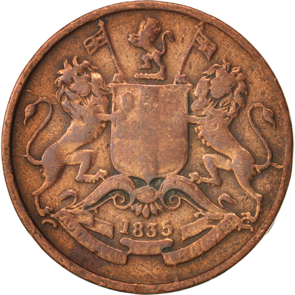 Coin, INDIA-BRITISH, 1/12 Anna, 1 Pie, 1835, Madras, VF(20-25), Copper, KM:445