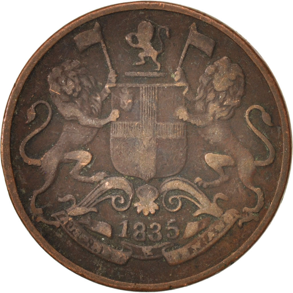 Coin, INDIA-BRITISH, 1/4 Anna, 1835, Calcutta, VF(20-25), Copper, KM:446.2