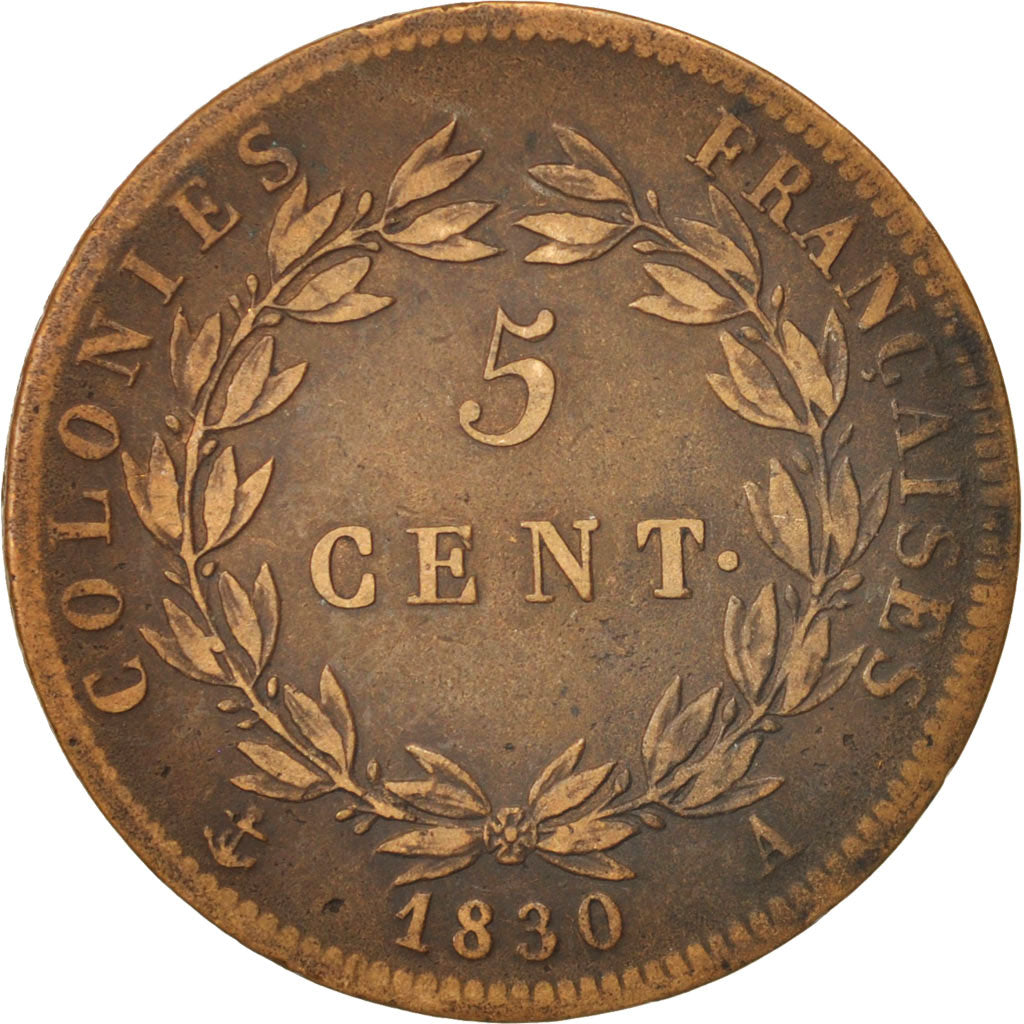 Coin, FRENCH COLONIES, Charles X, 5 Centimes, 1830, Paris, EF(40-45), Bronze