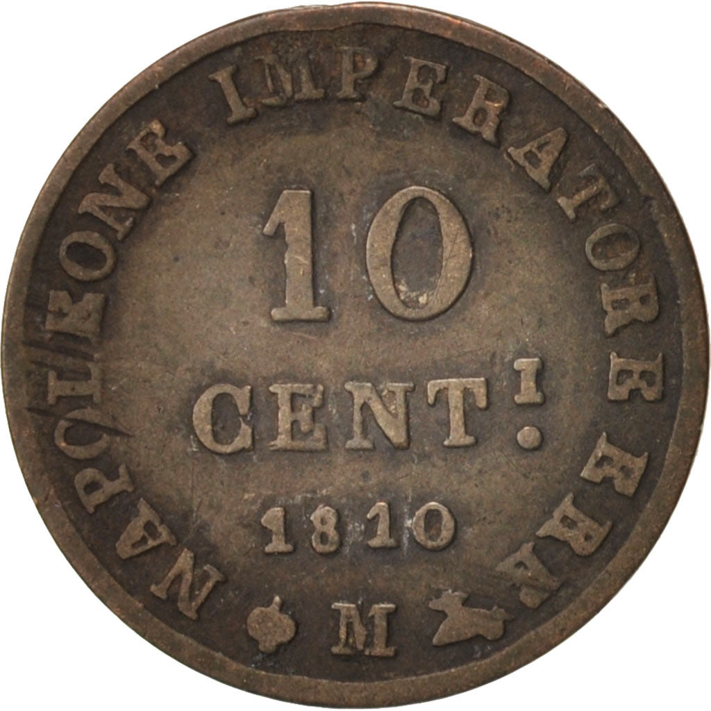 ITALIAN STATES, KINGDOM OF NAPOLEON, 10 Centesimi, 1810, Milan, VF(30-35)