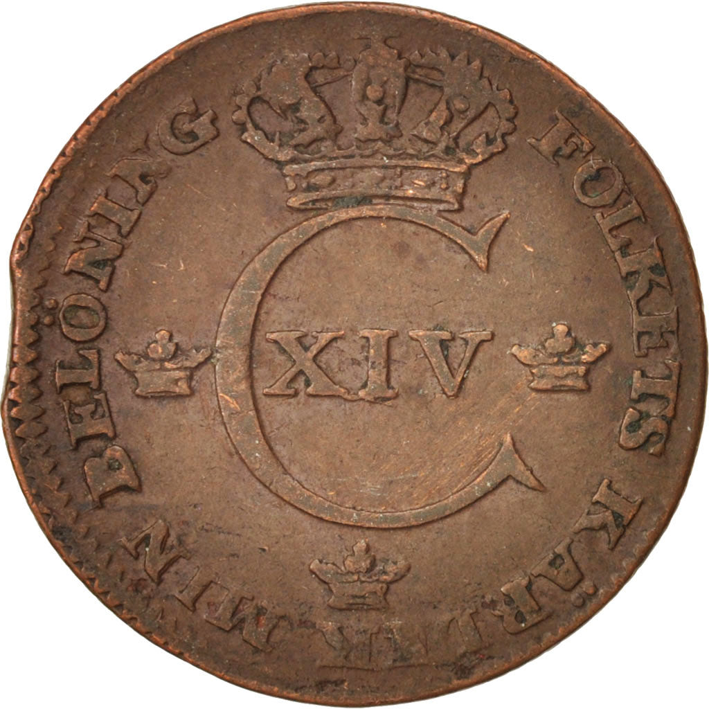 Coin, Sweden, Carl XIV Johan, 1/4 Skilling, 1819, EF(40-45), Copper, KM:595