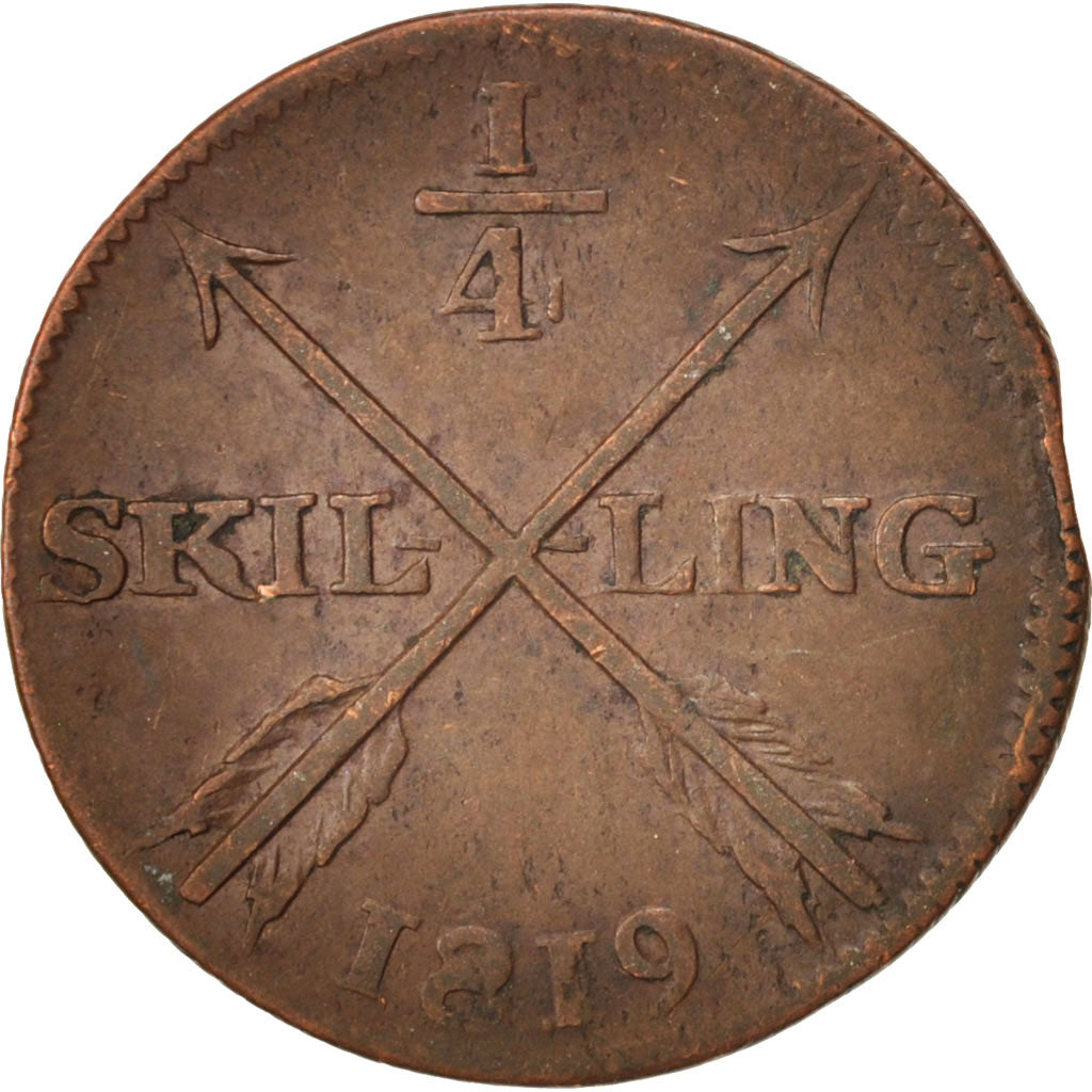 Coin, Sweden, Carl XIV Johan, 1/4 Skilling, 1819, EF(40-45), Copper, KM:595