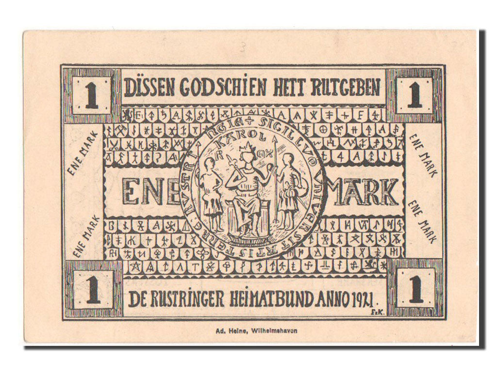 Germany, Rustringen Stadt, 1 Mark, 1921, UNC(60-62), Mehl #1151.1a