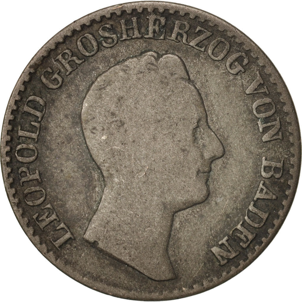 German States, BADEN, Leopold I, 6 Kreuzer, 1831, VF(20-25), Silver, KM:198.1