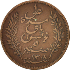 Tunisia, Ali Bey, 5 Centimes, 1891, Paris, VF(20-25), Bronze, KM:221