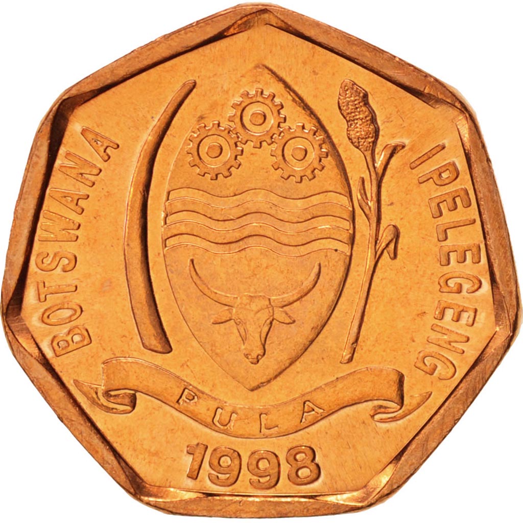 Botswana, 5 Thebe, 1998, British Royal Mint, MS(65-70), Copper Plated Steel