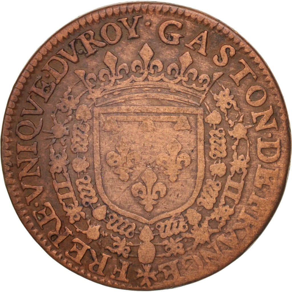 France, Token, Royal, Gaston d'Orléans, 1643, VF(30-35), Copper