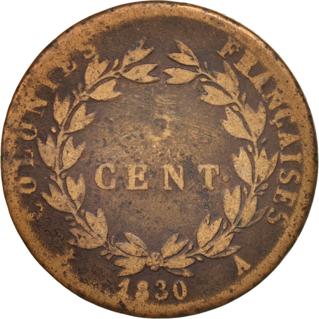 FRENCH COLONIES, Charles X, 5 Centimes, 1830, Paris, VF(20-25), Bronze, KM:10.1