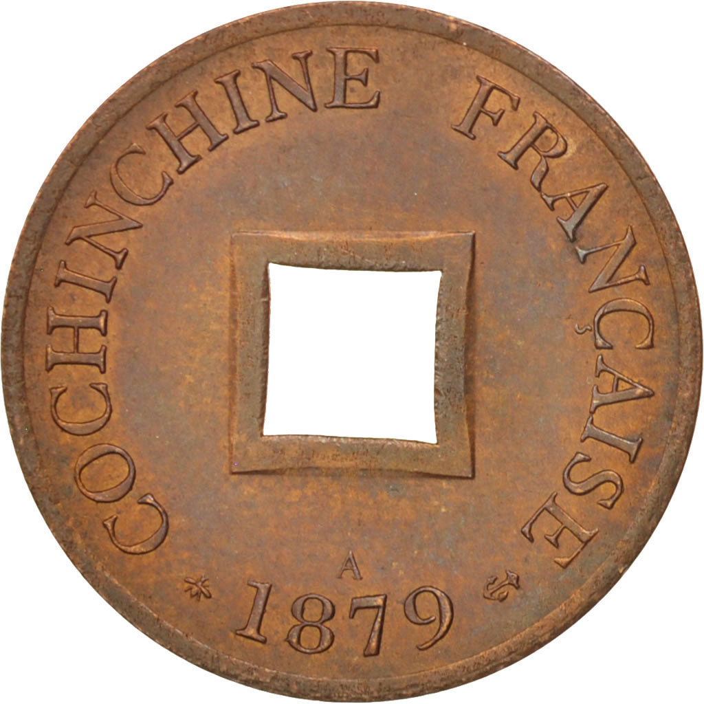 Coin, FRENCH COCHIN CHINA, 2 Sapeque, 1879, Paris, AU(55-58), Bronze, KM:2
