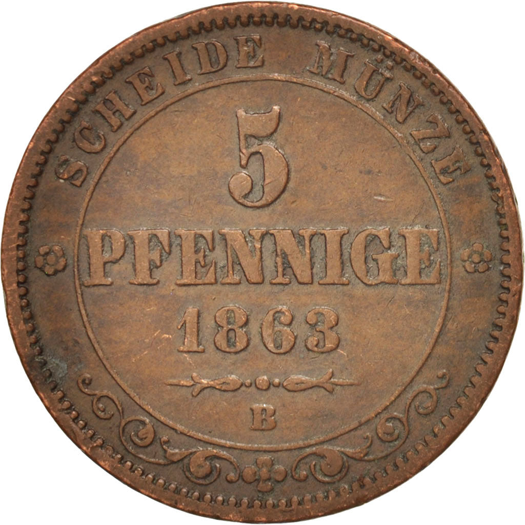 Coin, German States, SAXONY-ALBERTINE, Johann, 5 Pfennig, 1863, EF(40-45)