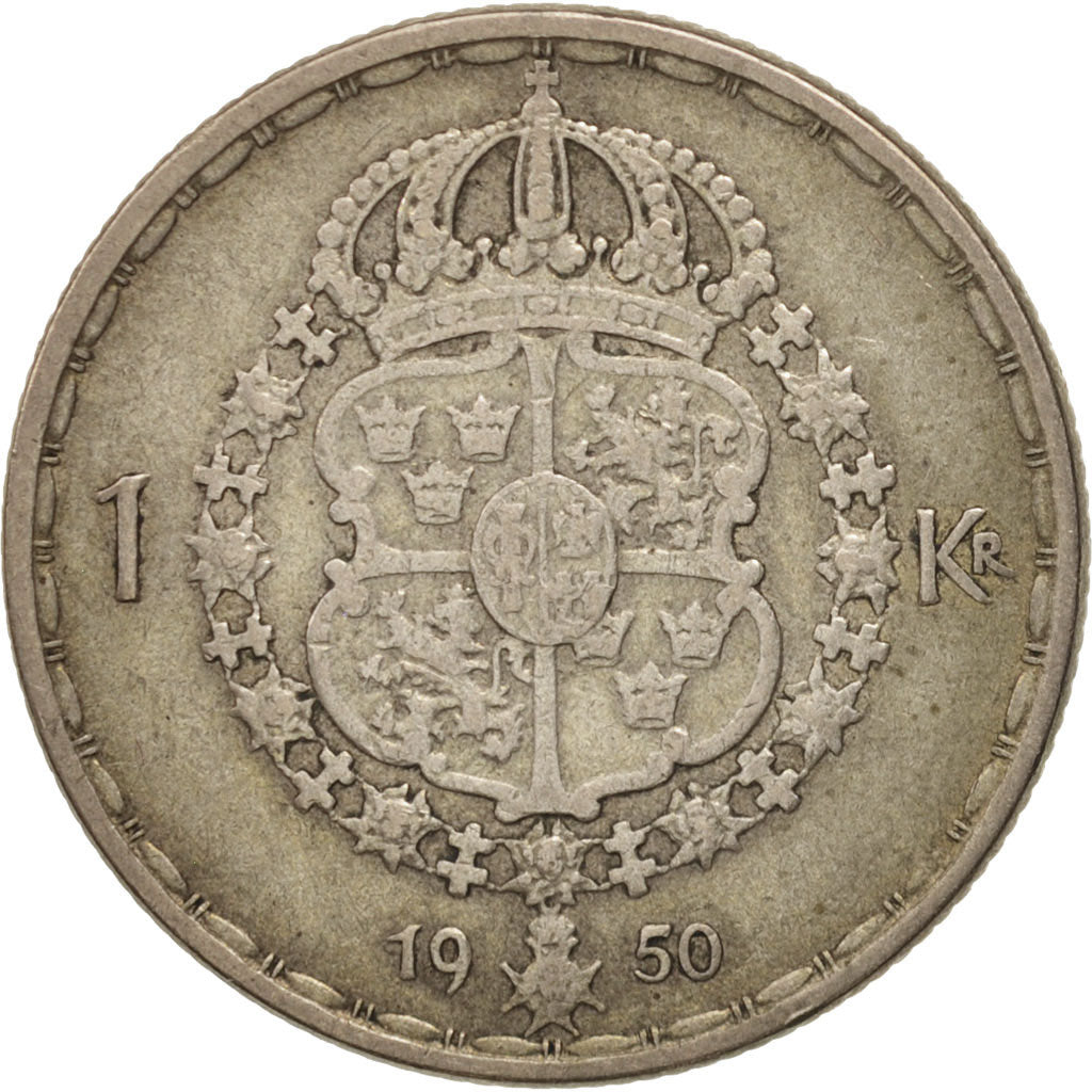 Sweden, Gustaf V, Krona, 1950, Stockholm, EF(40-45), Silver, KM:814