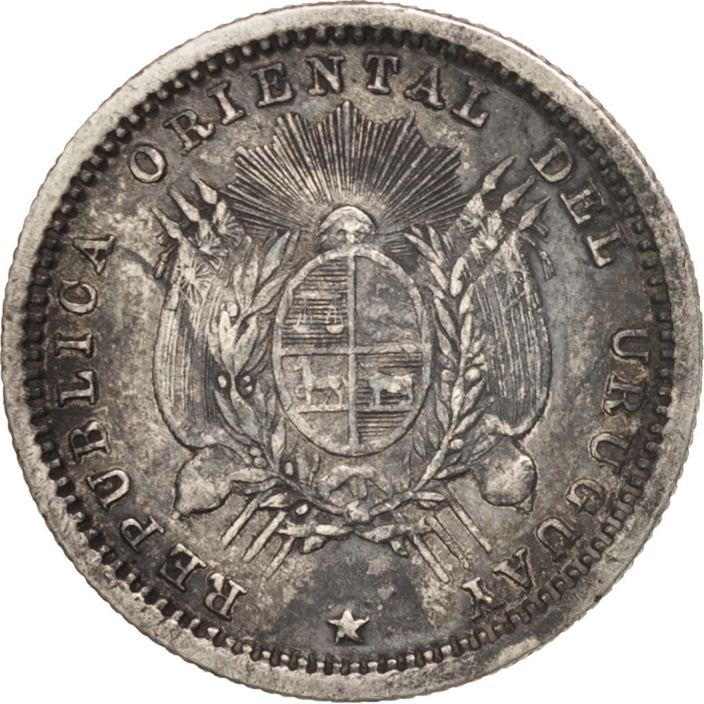 Uruguay, 10 Centesimos, 1877, Uruguay Mint, Paris, Berlin, Vienna, EF(40-45)