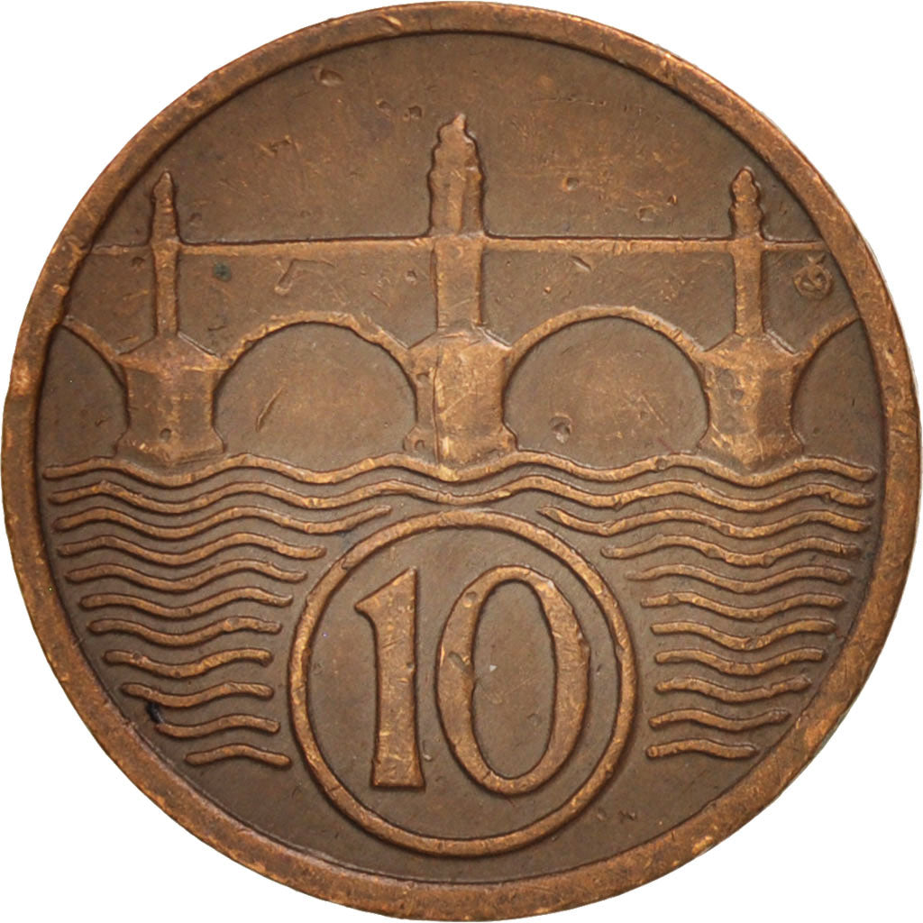 Czechoslovakia, 10 Haleru, 1936, AU(50-53), Bronze, KM:3